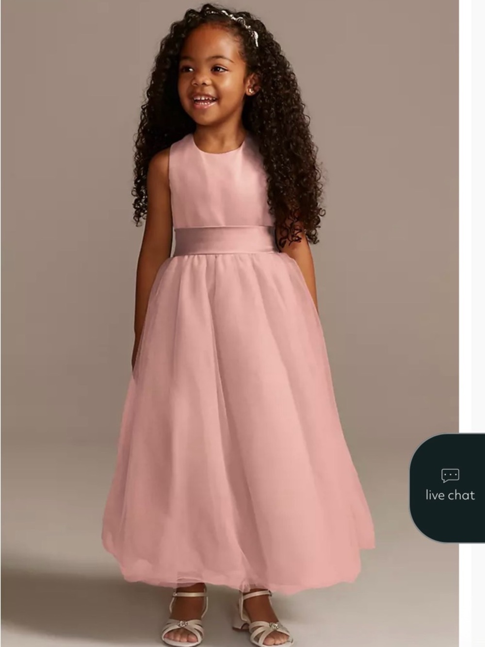 David's Bridal Girls Blush Pink Satin & Tulle Formal Dress